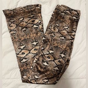Shein snake print beige tan black bell bottom flare high waisted leggings
